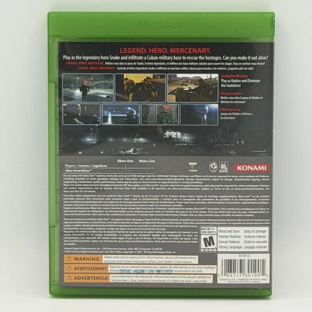 Metal Gear Solid V Ground Zeroes Xbox One Complete CIB Konami M USA NTSC-U/C